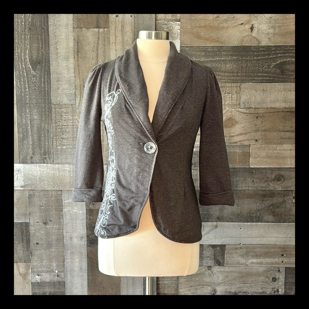 Vintage Y2K charcoal gray embroidered blazer jacket medium dark feminine witchy